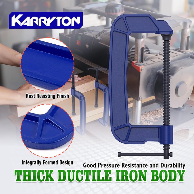 KARRYTON C Clamps set(4"+6"+8"), Large Deep Throat Ductile Iron C-Clamp w/ 1700-2930LB Clamping Force, Unique Ergonomic Design for Welding, Woodworking, Metal and DIY Projects - Image 4